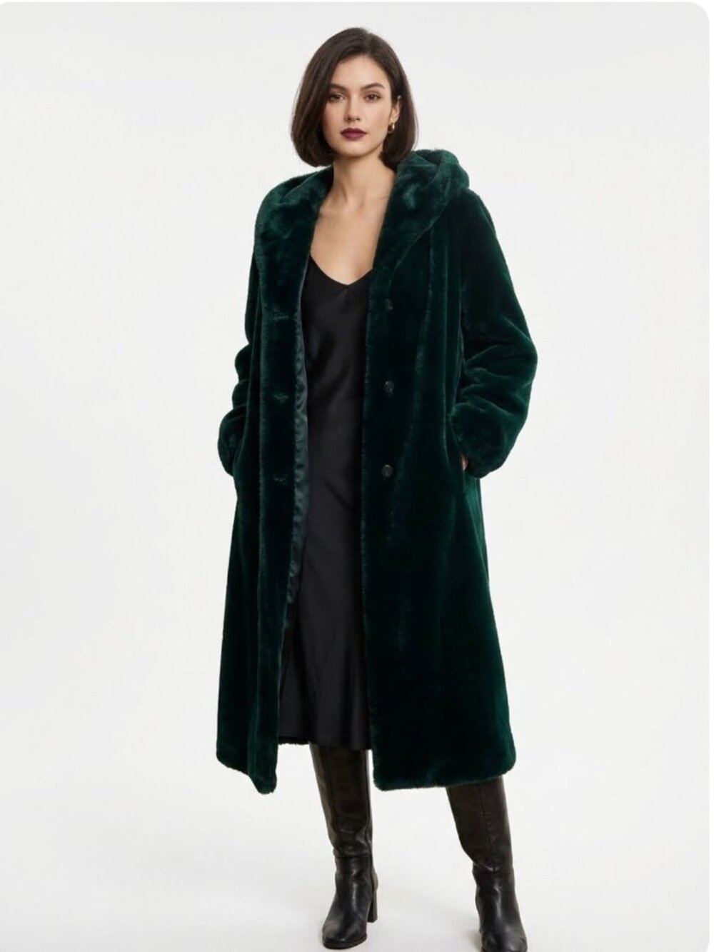 Rare Vintage Monterey Fashions Vintage Forest Green Faux Fur coat